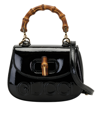 Mini Bamboo 1947, &pound;1,100, Handbags, Black, Patent Leather, Front view